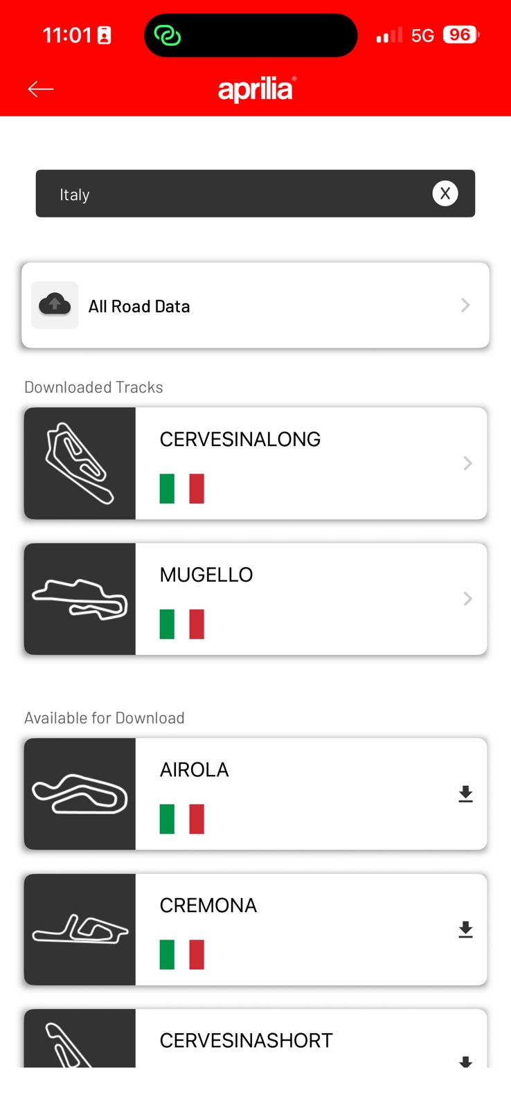 Track selection screenshot
